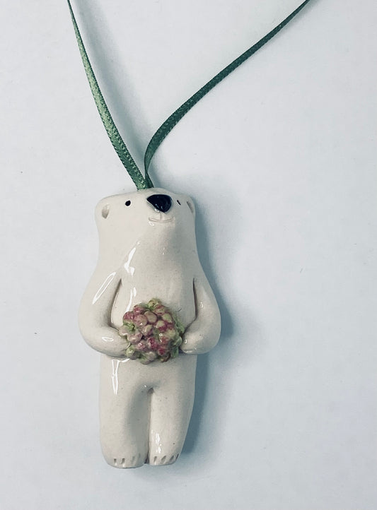 Polar Bear on ribbon with Hydrangea