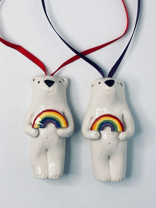 Polar Bear on Ribbon with Rainbow