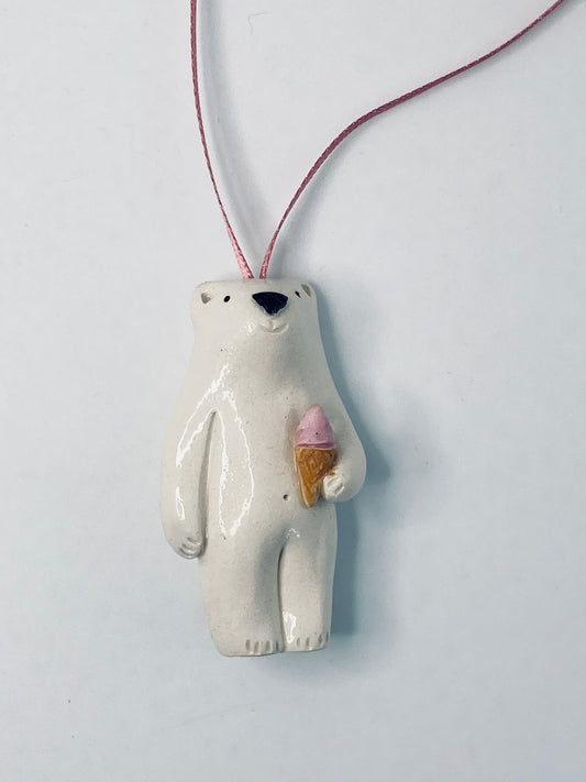 Polar Bear on ribbon with Strawberry Ice Cream